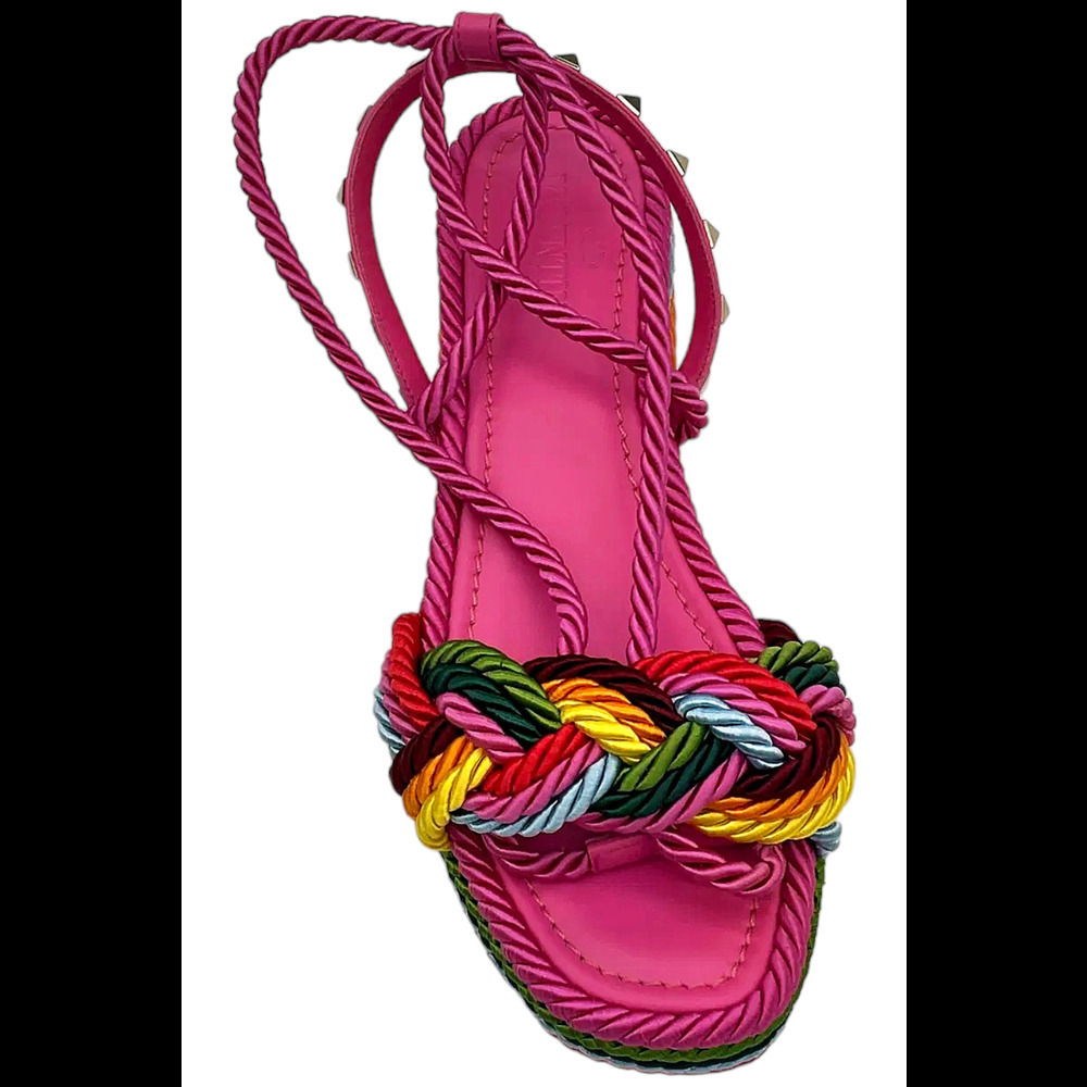 Valentino Garavani Braided Rockstud Wedge Sandals Rainbow - Medium - Picture 2 of 3